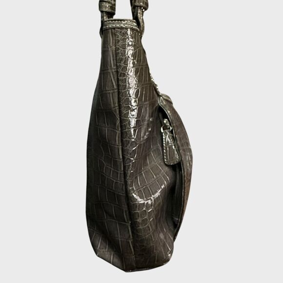 Nine West Patent Crock Embossed Satchel Handbag Purse - Picture 4 of 16